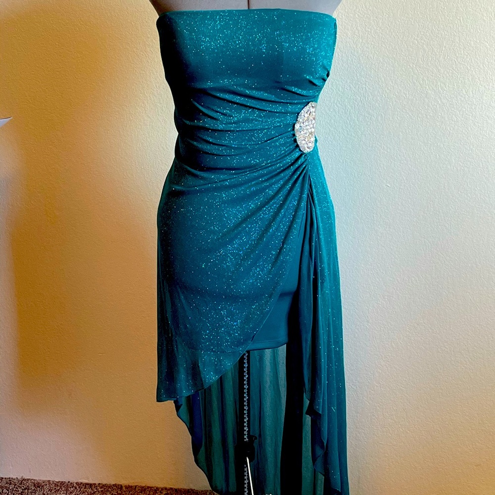 Teal asymmetrical semi-formal dress